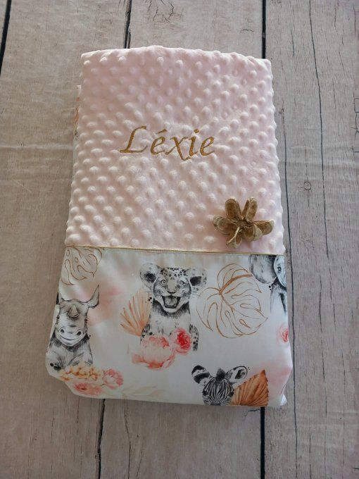 Couverture personnalisée bébé savane corail