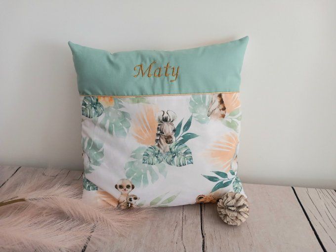 Coussin avec housse personnalisée 40x40 cm animaux verts