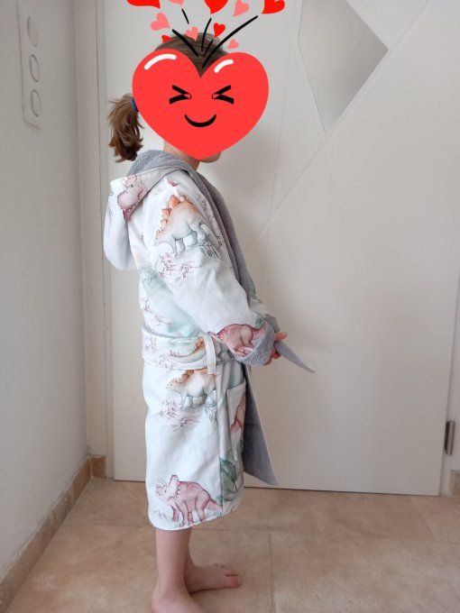Peignoir lion fleur / micro-éponge bambou blanche