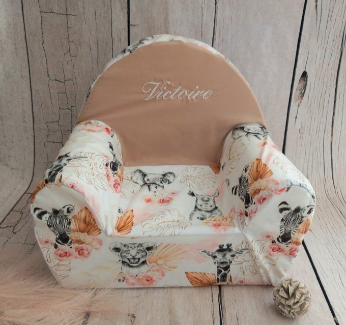 Fauteuil club enfant savane corail