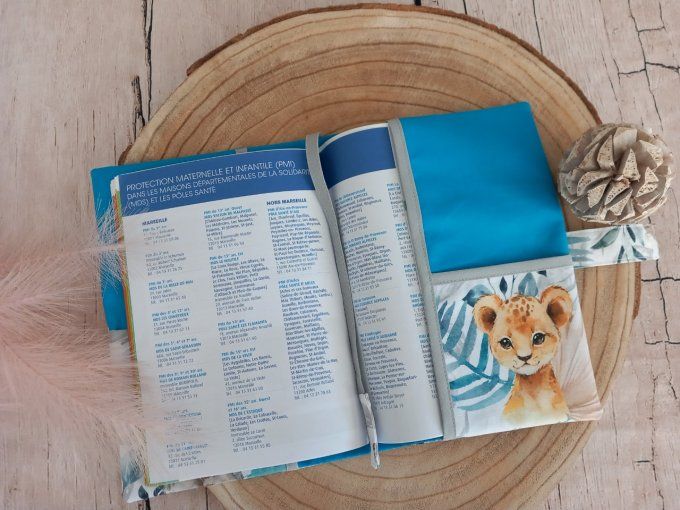 Protège carnet de santé animaux bleus/uni turquoise