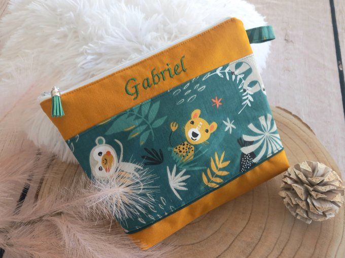 Trousse de toilette jungle verte/ocre