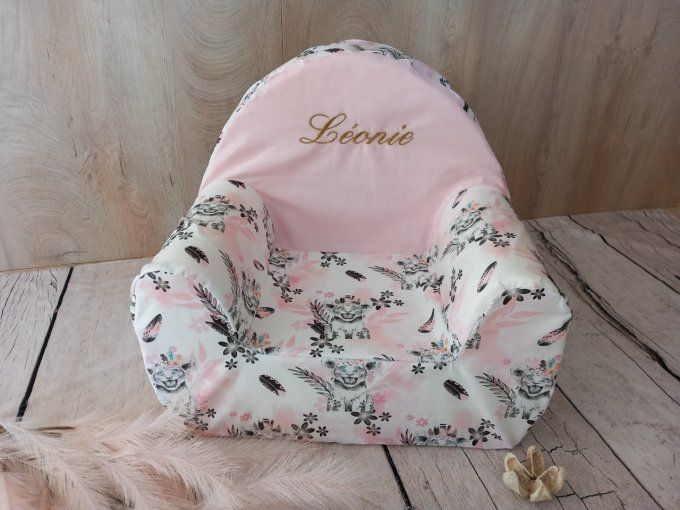 Fauteuil club enfant lion rose