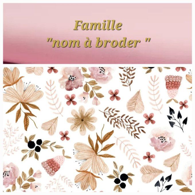 Protège livret de famille fleurs sauvages / uni rose clair
