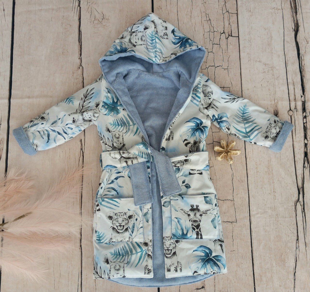 Peignoir savane bleue micro ponge bambou bleue