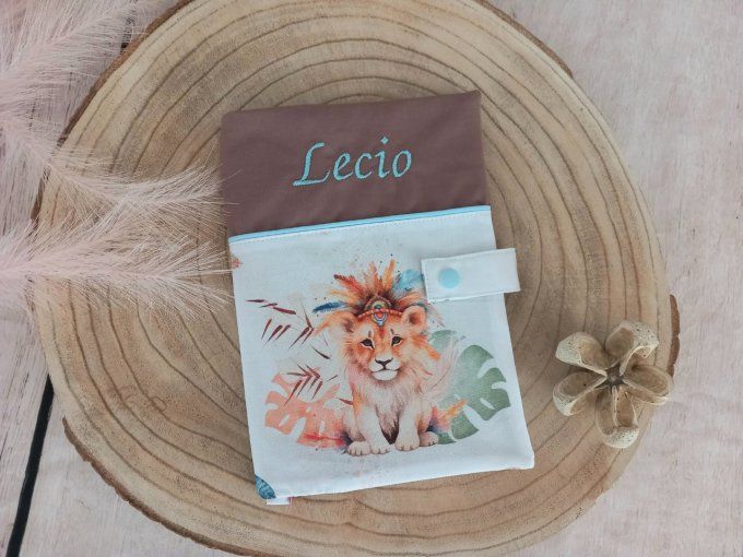 Protège carnet de santé lion boho / uni marron