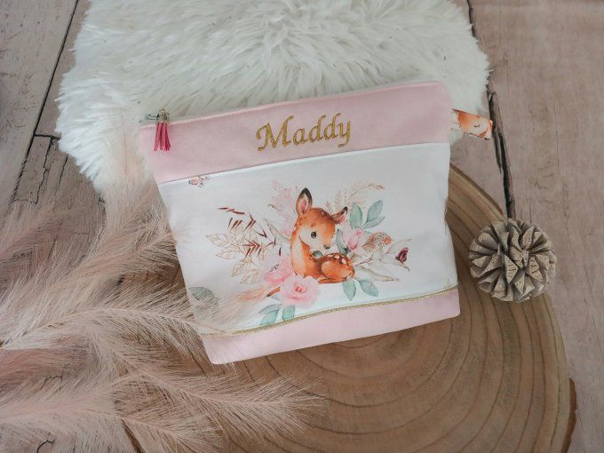 Trousse de toilette biche boho / rose clair