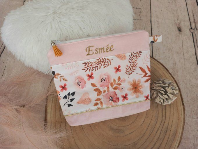 Trousse compact Fleurs rose