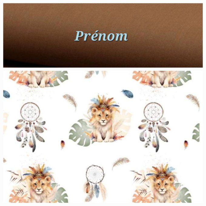 Fauteuil club enfant lion boho / uni marron