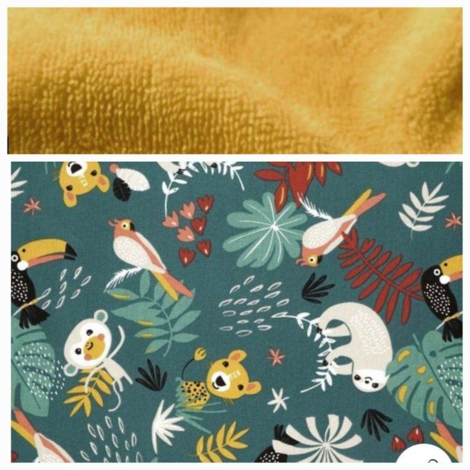 Peignoir jungle verte / micro-éponge bambou ocre