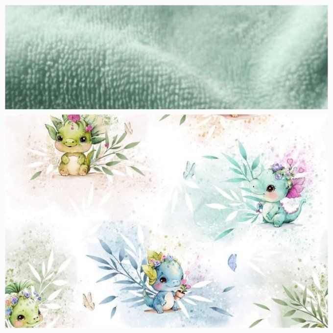 Peignoir dragons / micro-éponge bambou verte