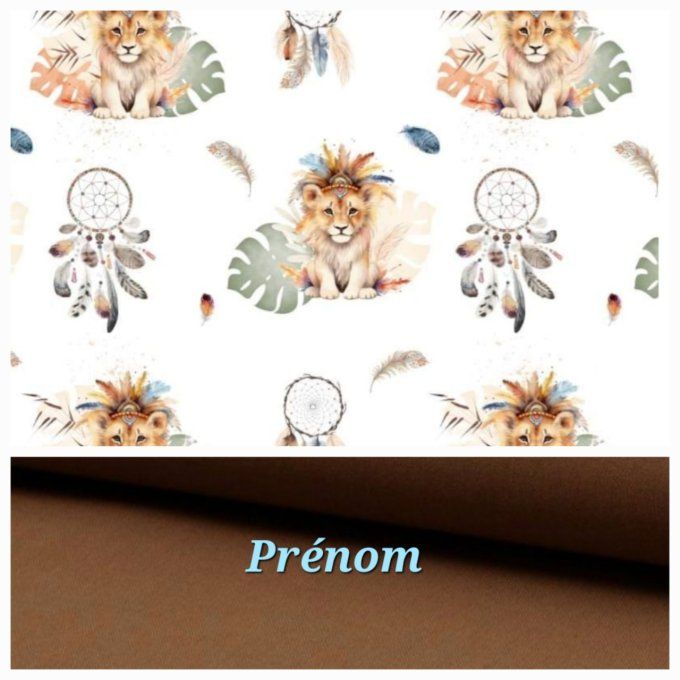 Sac à langer lion boho / tissu uni marron