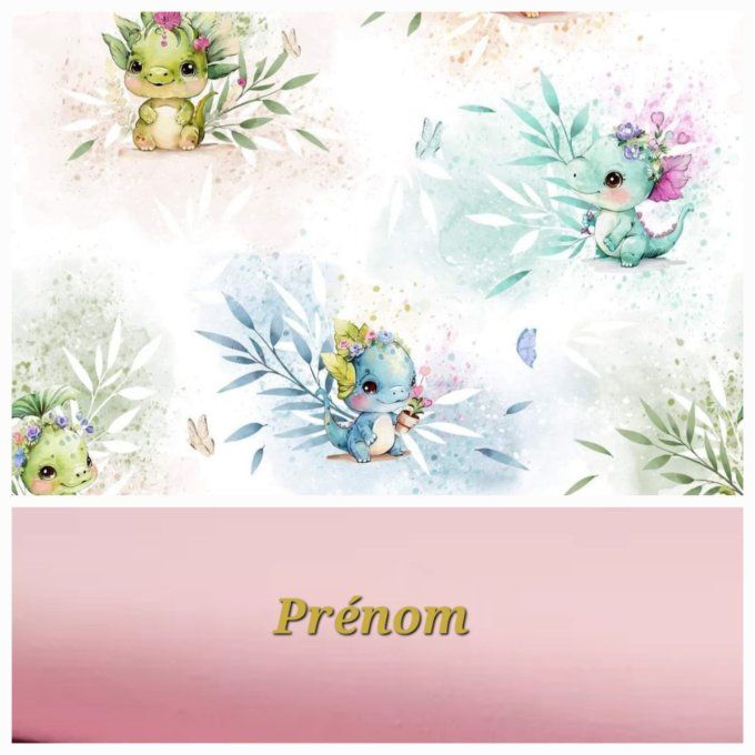 Sac à langer dragons / tissu uni rose clair
