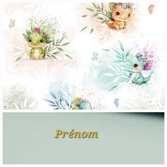 Sac à langer dragons / tissu uni vert clair