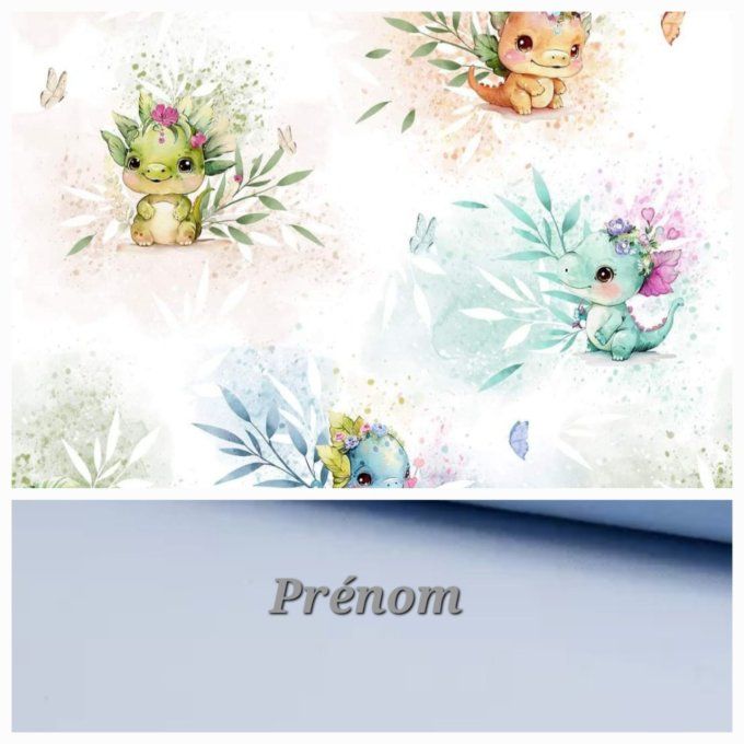 Sac à langer dragons / tissu uni bleu clair