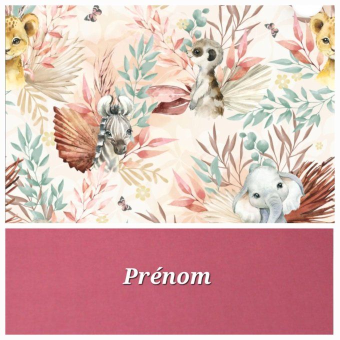 Sac à langer animaux marrons / tissu uni framboise