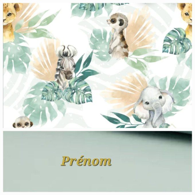 Sac à langer animaux verts / tissu uni vert clair