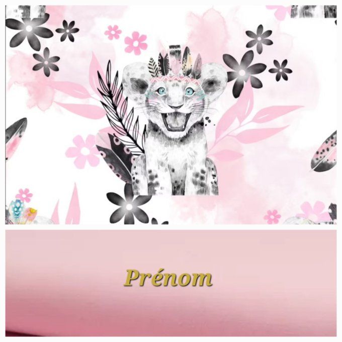 Sac à langer lion rose / tissu uni rose clair