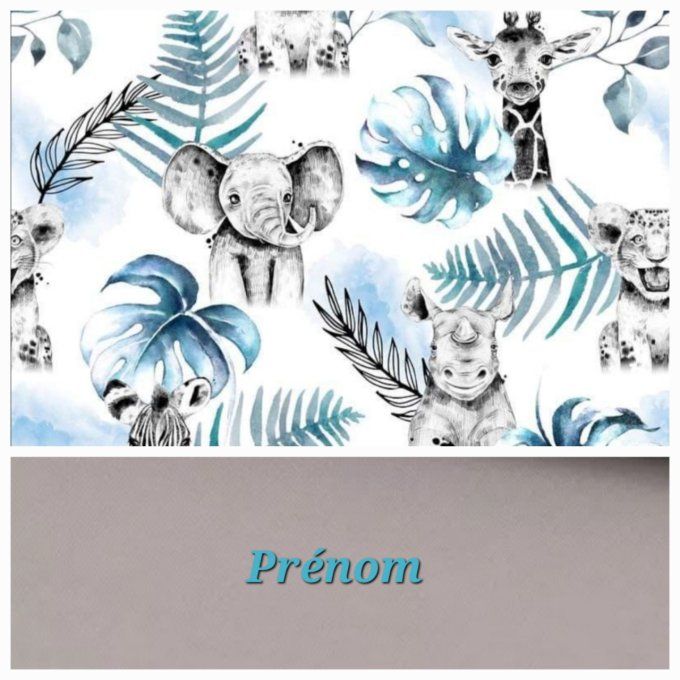 Sac à langer savane bleu / tissu uni gris