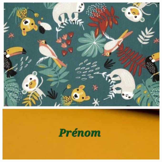 Sac à langer jungle verte / tissu uni ocre