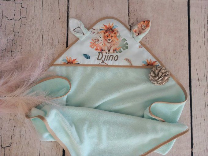 Cape de bain lion boho / micro-éponge bambou verte