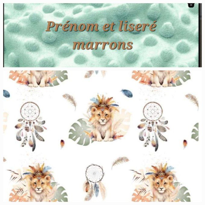 Couverture personnalisée bébé lion boho / minky vert