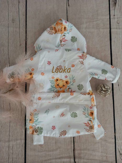 Peignoir lion fleur / micro-éponge bambou blanche