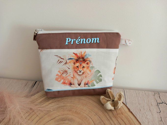 Trousse de toilette lion boho /   uni marron