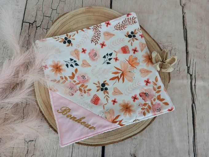 Serviette de table 30 x 30 cm fleurs sauvages / uni rose clair