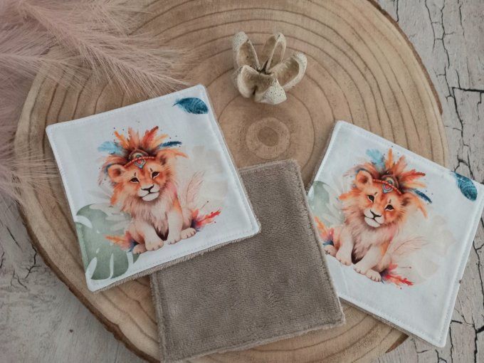 Lingettes 15 x 15 cm lion boho