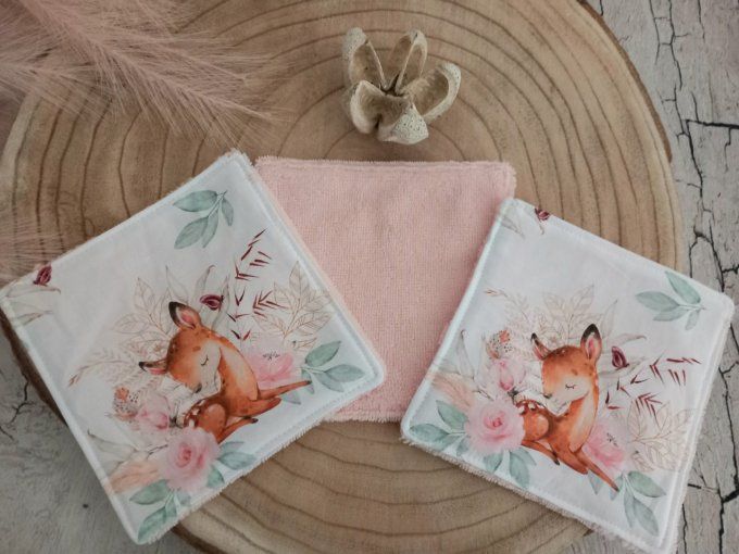 Lingettes 15 x 15 cm biche boho / micro-éponge bambou rose
