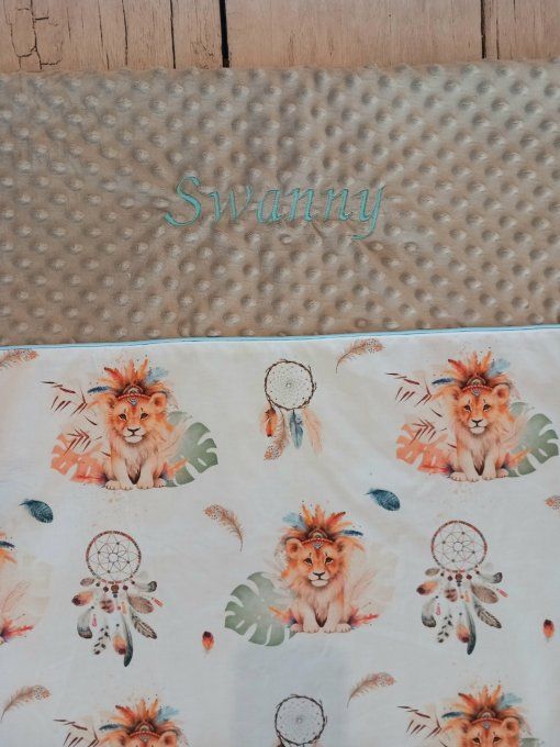 Couverture personnalisée bébé lion boho