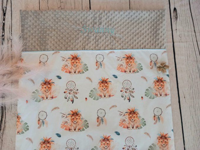 Couverture personnalisée bébé lion boho