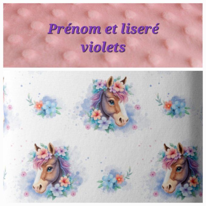 Couverture personnalisée bébé cheval / minky rose