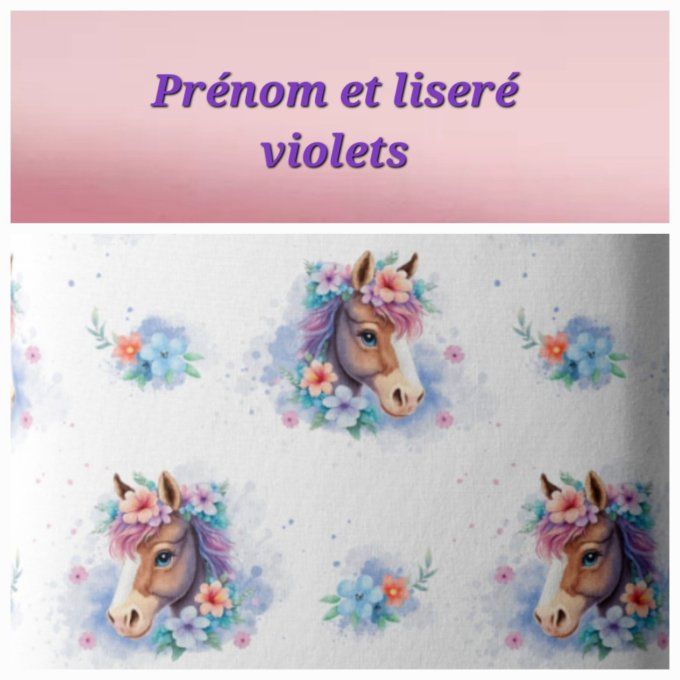Coussin et housse personnalisée 40 x 40 cm cheval / uni rose clair