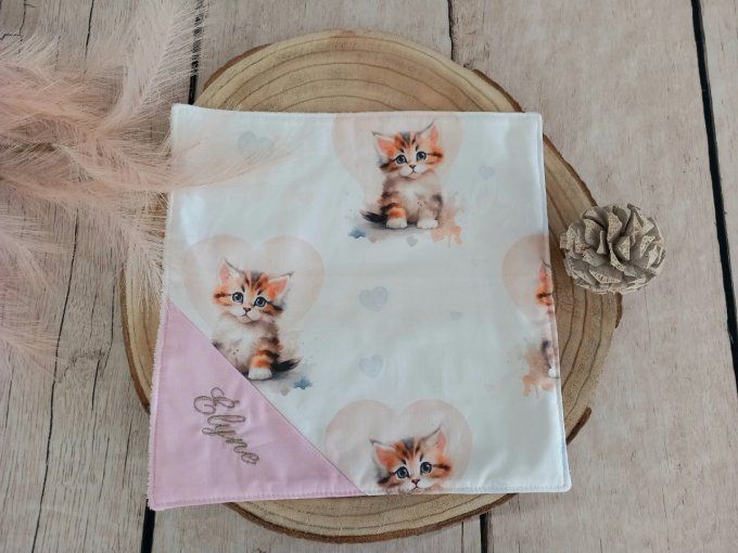 Serviette de table 30 x 30 cm chat / uni rose