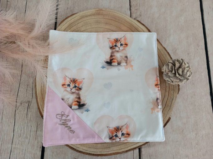 Serviette de table 30 x 30 cm chat / uni rose