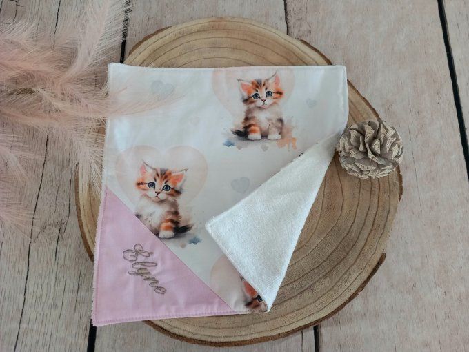 Serviette de table 30 x 30 cm chat / uni rose