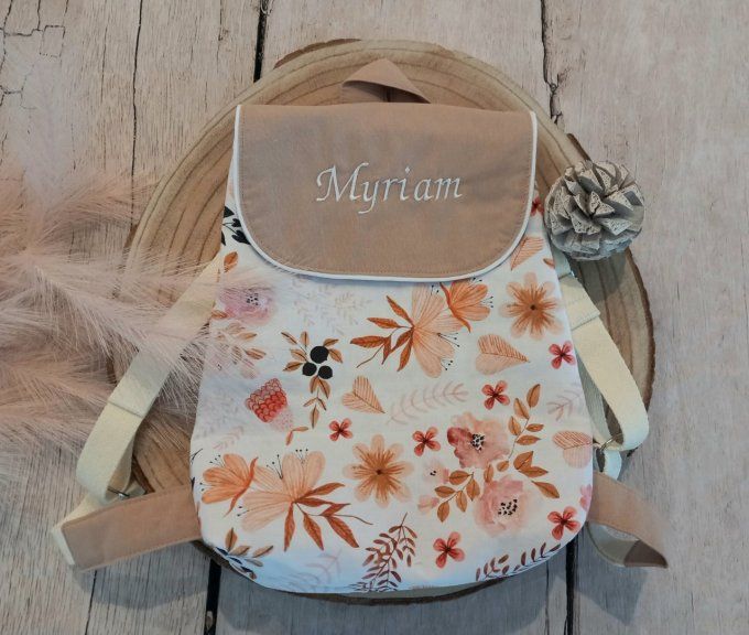 Sac à dos fleurs sauvages / uni beige