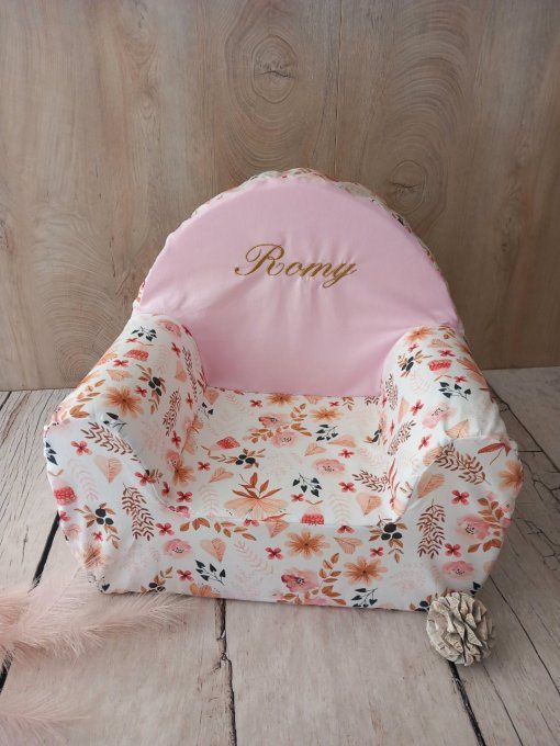 Fauteuil club enfant fleurs sauvages / uni rose clair