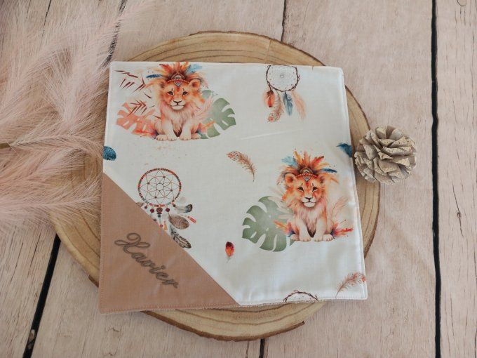 Serviette de table 30 x 30 cm lion boho / uni beige