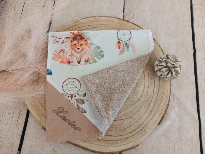 Serviette de table 30 x 30 cm lion boho / uni beige