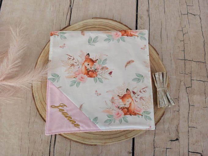 Serviette de table 30 x 30 cm biche boho / uni rose clair