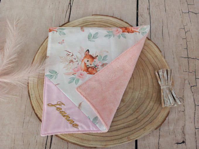 Serviette de table 30 x 30 cm biche boho / uni rose clair