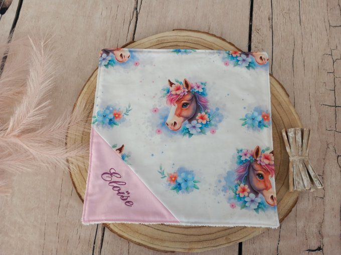 Serviette de table 30 x 30 cm cheval / uni rose clair