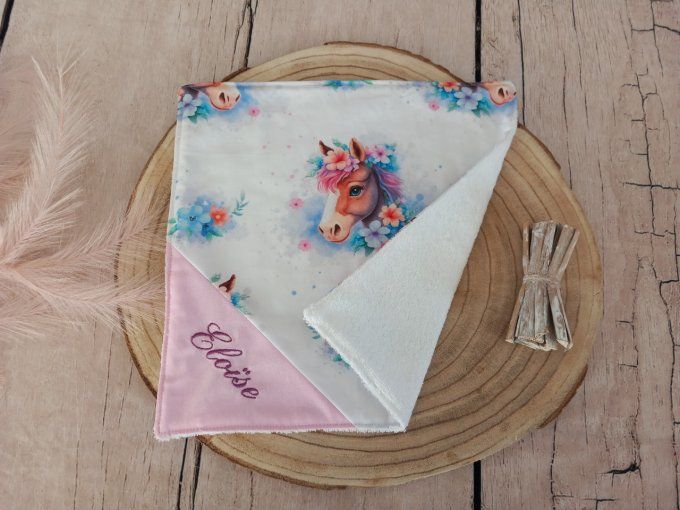 Serviette de table 30 x 30 cm cheval / uni rose clair