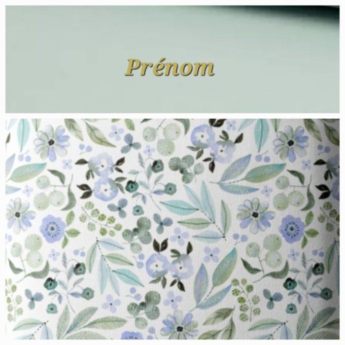 Fauteuil club enfant fleurs bleues / uni vert clair