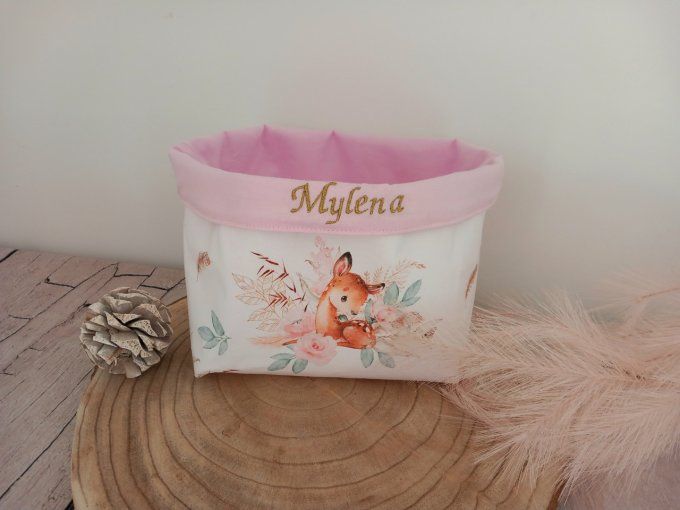 Panière à couches biche boho / uni rose clair