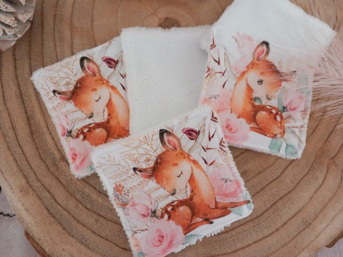 Lingettes 9x9 cm biche boho / micro-éponge bambou blanche