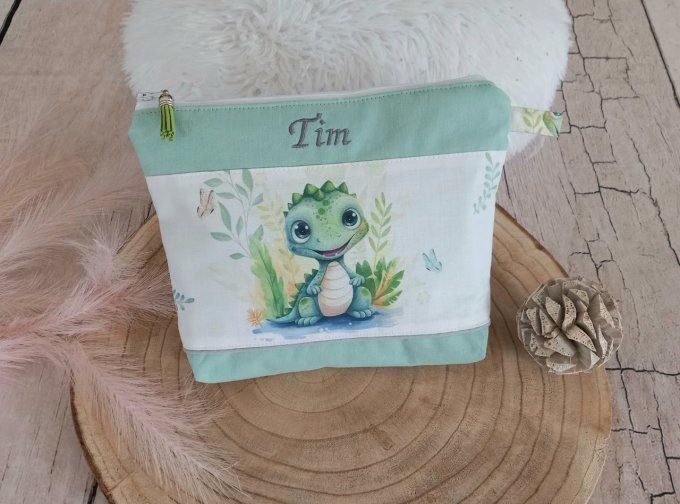 Trousse de toilette crocodile / uni vert clair